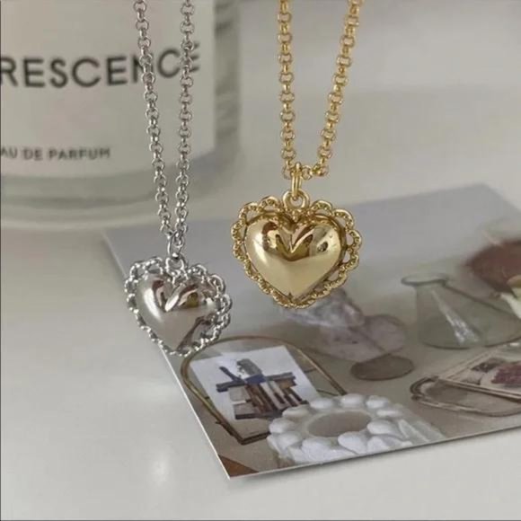 925 STERLING SILVER LACE HEART NECKLACE, NICE NECKLACE, CUTE NECKLACE - Picture 4 of 6